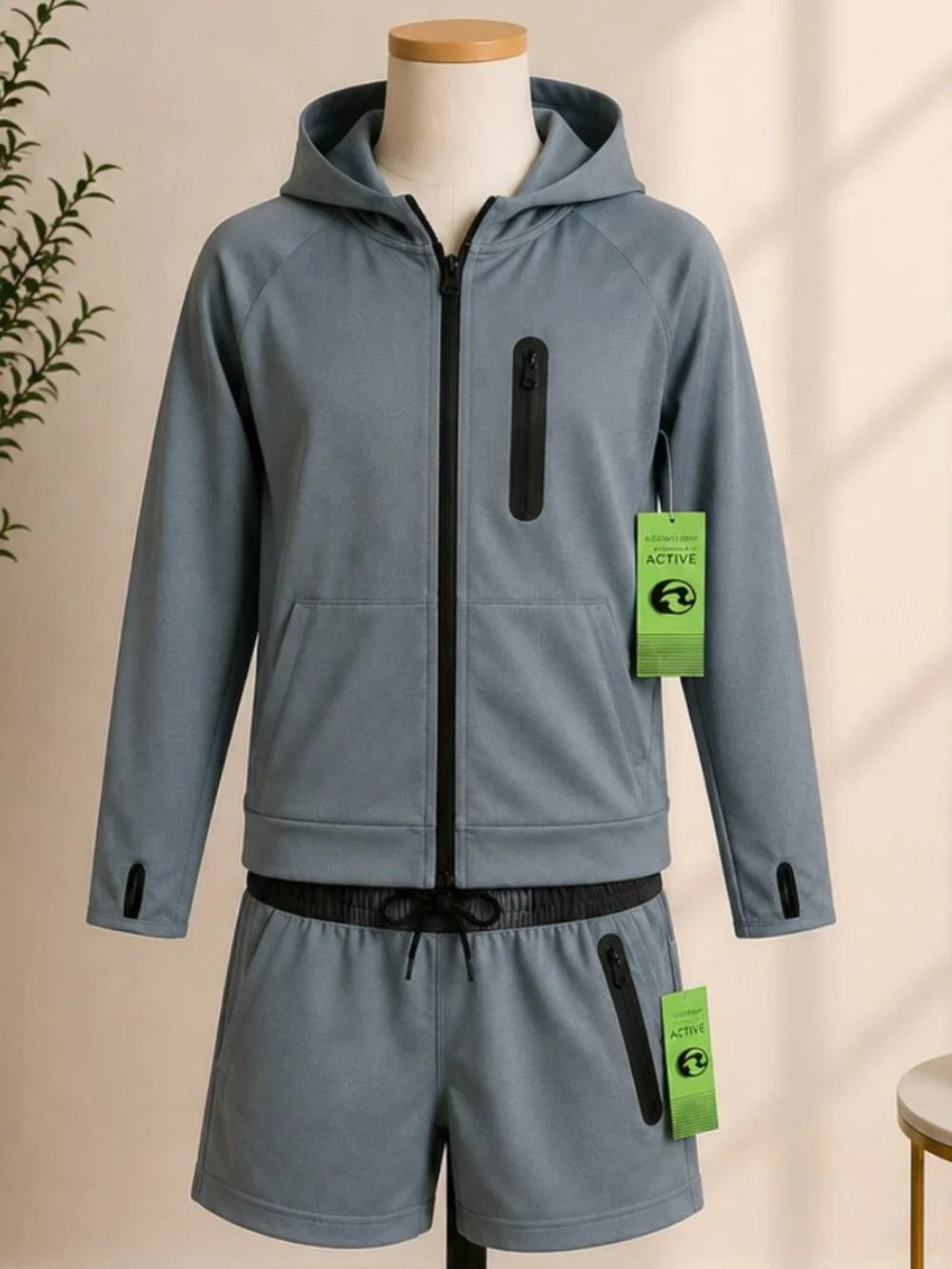 Ocean Current Active Boys 2-Piece Performance Set Gray Hoodie & Shorts Size M